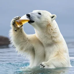 polar bear drinking beer
