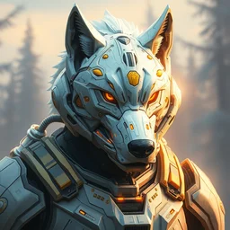 centered portrait of white cybernetic panzerwolf made of steel and gold in light armor, by simon stalenhag, by ian pesty and alena aenami and makoto shinkai, concept art, matte painting, washed colors,