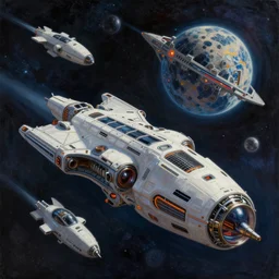 beautiful masterpiece painting of spaceships in space, cyberpunk, by juan ortiz 8k