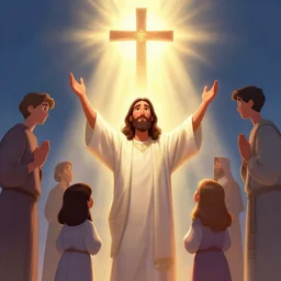 shia labeouf as jesus saying goodbye, farewell, holy rays of spiritual light, worship, pixar style, shaded lighting poster by magali villeneuve, artgerm, jeremy lipkin and michael garmash, rob rey and kentaro miura style, trending on art station