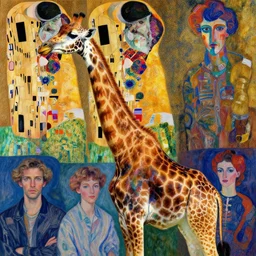 an elegant giraffe!!, psychedelic, patterned skin, trending on artstation, photorealism!!, vibrant colors, digital art, in the style of harumi hironaka, gustav klimt, egon schiele, coby whitmore, david bates, monet, lisa frank, picasso, h r giga.