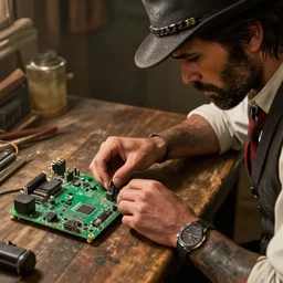 val kilmer in red dead redemption 2 configuring a raspberry pi device, highly detailed,