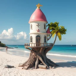 peach's castle treehouse on a beach