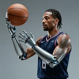 a cybernetically enhanced portrait of kawhi leonard spinning a basketball with robotic hands by conrad roset, hyperdetailed, cyberpunk, cool, trending on artstation