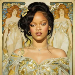 rihanna by zdzisław beksinski, iris van herpen, raymond swanland and alphonse mucha. highly detailed, hyper - real, beautiful
