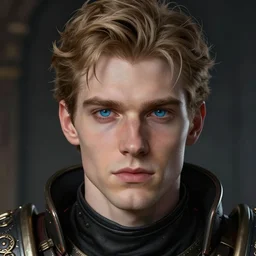 close - up portrait of a handsome fair - haired prince in warhammer 4 0 k, pale skin, blue eyes, intricate, highly detailed, trending on artstation, concept art, slightly smooth, sharp focus, art by raymond swanland and zdzisław beksinski