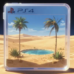 desert oasis in a translucent casing electronic environment, ps 4 screenshot, still from a kiyoshi kurosawa movie, sanriocore, full sun lighting