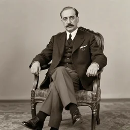 photography of mustafa kemal ataturk sitting on a fancy chair, vintage, professional photography