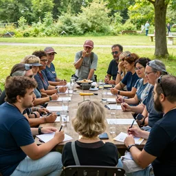 a summer camp for adults filled with intellectualism, outdoor activities, and deep social connection, 4k