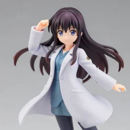 complete figure of kurisu makise from steins gate wearing a comfy labcoat, personification, tsurime eyes, tareme eyes, eyes by kon satoshi, pvc figure, dynamic pose, amiami, aniplex, kotobukiya, detailed product photo, beautiful composition, 8 5 mm, f 1. 8