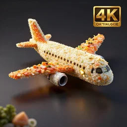 airplane made of sushi, artstation trending, winner, 1 st place, octane render, 8 k, dramatic lighting, tasty, food photography, highend, illustration, fine details,