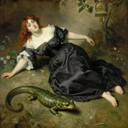 woman falls victim to the newt, artwork by franz von stuck