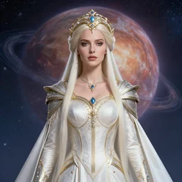an epic fantasy portrait of the powerful empress of the solar system in the style of anna dittmann and in the style of kim jung gi. glowing, ornate and intricate linework, stunning, dynamic lighting, ultrafine and hyperdetailed.