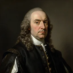 portrait of a 60 years old strict looking man, bald patch, sqare-jawed in 17th century clothing, painting by Rosalba Carriera, Anton Mengs, Thomas Gainsborough, Élisabeth Vigée-Lebrun.