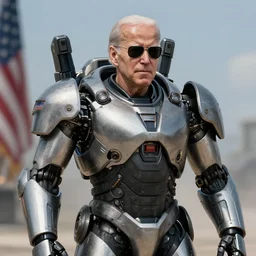“ very photorealistic photo of joe biden piloting a mech suit wearing sunglasses, award - winning details ”