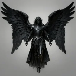 portrait of an angel in heaven, huge black symmetric wings, obsidian black armor, balance, by frank franzzeta, digital illustration, chiaroscuro