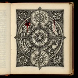 scan of book with intricate drawings in charcoal and blood of occult drawings for a black magic ritual in a book about magic. laveyian feeling. by Agnes Cecil. on a parchment made from thin leather. the parchment is 2000 years old.