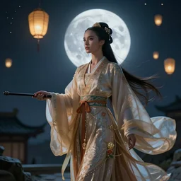 moon natalie portman in hanfu mid - autumn festival night hyperdetailed digital illustration dramatic cinematic lighting christophe vacher sakimichan