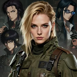 A beautiful old dieselpunk woman in military fatigues || VERY VERY ANIME!!!, fine-face, blonde hair, realistic shaded Perfect face, fine details. Anime. realistic shaded lighting poster by Ilya Kuvshinov katsuhiro otomo ghost-in-the-shell, magali villeneuve, artgerm, Jeremy Lipkin and Michael Garmash and Rob Rey