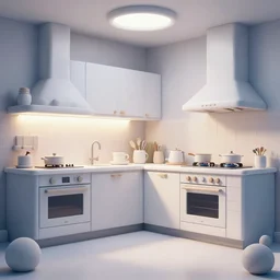 vaporwave kitchen, liminal space, high detail, rendered in unreal engine, 3d render, god rays, volumetric lighting, mansion, interior, large windows, rich house