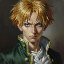 a masterpiece portrait painting of eren yeager, ultra realistic, concept art, intricate details, eerie, highly detailed, photorealistic, art by artgerm and greg rutkowski and alphonse mucha