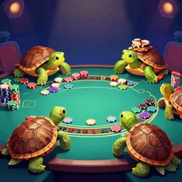 Turtles playing Blackjack, digital art