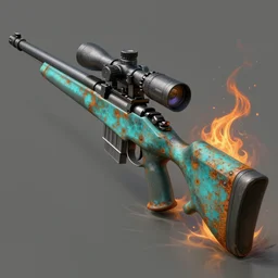 concept art a sniper rifle. by ( rembrandt painting ( 1 0 0 ) ( fractal flame ) ), highly detailded, turquoise rust