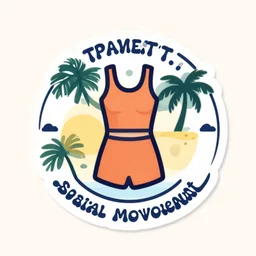 illustrator vector graphic logo for spatial movement beach wear clothing, cell shaded, stickers