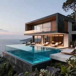 luxury house with an infinite edge pool, concept art, Art station ,4k, 8k, high detailed, HD, photorealistic