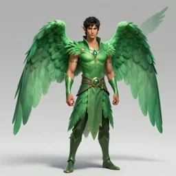 Avan Jogia as a male angel elf. green feathers and clothes. Character design by charlie bowater, ross tran, artgerm, and makoto shinkai, detailed, inked, western comic book art, 2021 award winning painting
