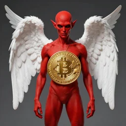 bitcoin satan with red skin and white angel wings by beeple digital art award winning nft 2 0 2 0 collection