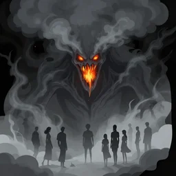 a terrifying monster of ash and smoke, eyes and mouth glowing like burning embers. ethereal horror fantasy art. clean cel shaded vector art. shutterstock. behance hd by lois van baarle, artgerm, helen huang, by makoto shinkai and ilya kuvshinov, rossdraws, illustration, art by ilya kuvshinov