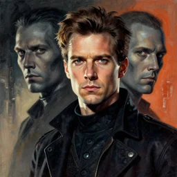 scifi character portrait of man in the style of android jones and zdzislaw beksinski, 1 / 4 headshot.