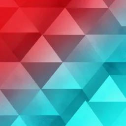 smooth color gradient from red to cyan with interlocking triangle halftones blending the shapes and colors together by max chroma