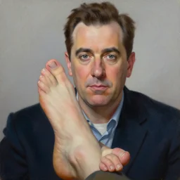 george costanza being stunning his toe, oil on canvas, intricate, portrait, 8 k highly professionally detailed, hdr, cgsociety