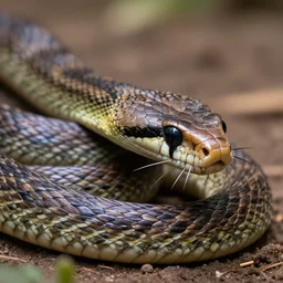 snake with the head of a cat, animal hybrid, photorealistic, 4 k, wildlife photography