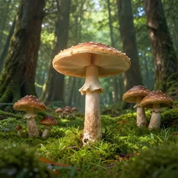 Mushroom Forest, lush, grassy texture, artstation, award-winning, scenic, godrays, tall mushrooms