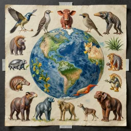 rendered in blender artistic depiction of all life forms on earth, collage paper and tape, gouache on canvas, dadaism, high resolution, cinematic, unreal 6, breathtaking detailed, by ozdemir altan
