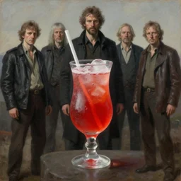 cinematic product photography red sommerdrink with straw, desaturated, tim hildebrandt, wayne barlowe, bruce pennington, donato giancola, larry elmore, oil on canvas, masterpiece, featured on pixiv, cinematic composition, dramatic pose