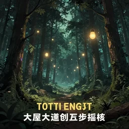 forest at night with floating lights, retro science fiction vintage art