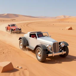 vintage cars race on mars, lowpoly, 3 d