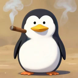 Pixar style penguin smoking a cigar