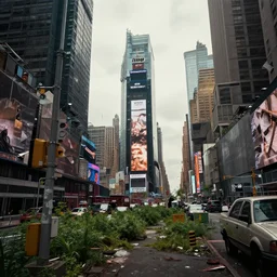 Time Square, overgrown post apocalyptic city