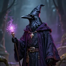 A portrait of a crow dressed as a wizard, UHD, 4K, Tyler Jacobson, fantasy, DnD, magical particles, magical, digital art