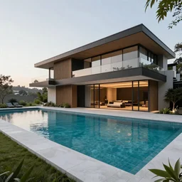 modern luxury house with an infinite-edge pool, photo realistic, octane render, Artstation, concept art