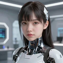 cinematography closeup portrait of a cyborg girl in a cyberpunk apartment by Neil blomkamp