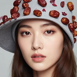 epic beautiful supermodel goddess face close up portrait wearing dried dates fractal hat