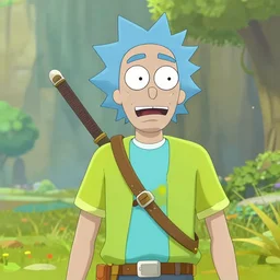 an in game portrait of rick sanchez from the legend of zelda breath of the wild, breath of the wild art style.