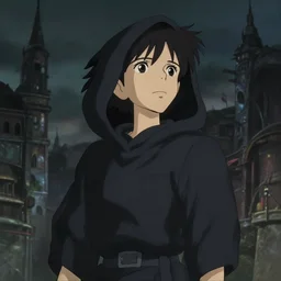 a hooded character looking to the sky, cinematic lighting, dramatic atmosphere, studio lighting delicate features finely detailed perfect art, at an ancient city, gapmoe yandere grimdark, trending on pixiv fanbox, painted by greg rutkowski makoto shinkai takashi takeuchi studio ghibli