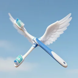 a toothbrush flying with wings in the sky